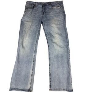 TK Axel Men 38x32 Light Wash Straight Leg Distressed Jeans Rugged Style Workwear